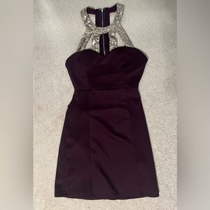 Dark Purple Mini Dress with Gold Sequence - Size: S